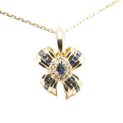 K18YG イエローゴールド サファイア0.57ct ダイヤ0.9ct ペンダントネックレス レディース 【中古】