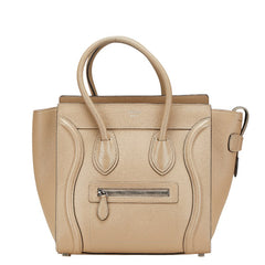 セリーヌ ラゲージ マイクロショッパー ハンドバッグ ベージュ レザー レディース CELINE 【中古】