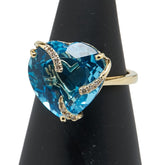 K18YG イエローゴールド ブルートパーズ11.15ct ダイヤ0.08ct ハート モチーフ リング 指輪 レディース 12号 【中古】