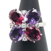 K18WG ホワイトゴールド ダイヤ0.20ct ガーネット4.94ct アメジスト3.97ct 花 フラワー モチーフ リング 指輪 レディース 13号 【中古】