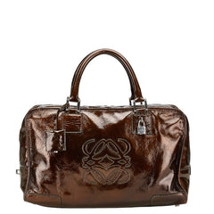 ロエベ アナグラムロゴ アマソナ36 ハンドバッグ ブラウン エナメル レザー レディース LOEWE 【中古】