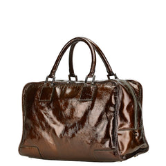 ロエベ アナグラムロゴ アマソナ36 ハンドバッグ ブラウン エナメル レザー レディース LOEWE 【中古】