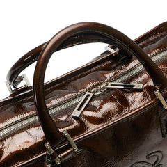ロエベ アナグラムロゴ アマソナ36 ハンドバッグ ブラウン エナメル レザー レディース LOEWE 【中古】