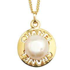 シャネル ロゴ ネックレス ゴールド メッキ フェイクパール レディース CHANEL 【中古】