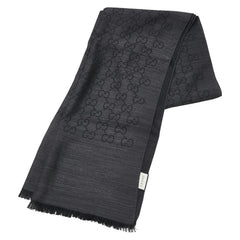 グッチ GG柄 マフラー ストール グレー ブラック ウール シルク レディース GUCCI 【中古】