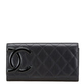 シャネル マトラッセ カンボンライン 長財布 ブラック ラムスキン エナメル レディース CHANEL 【中古】