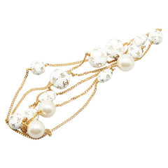 シャネル ココマーク サッカーボール モチーフ ロングネックレス ゴールド ホワイト メッキ フェイクパール レディース CHANEL 【中古】