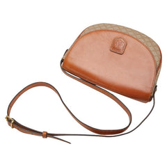 セリーヌ マカダム ショルダーバッグ ベージュ ブラウン PVC レザー レディース CELINE 【中古】