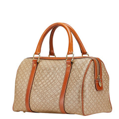 セリーヌ マカダム ハンドバッグ ミニボストンバッグ ベージュ ブラウン PVC レザー レディース CELINE 【中古】