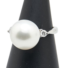 Pt900 プラチナ 白蝶真珠11.3mm ダイヤ0.15ct リング 指輪 レディース 7号 【中古】
