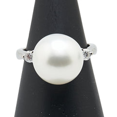 Pt900 プラチナ 白蝶真珠11.3mm ダイヤ0.15ct リング 指輪 レディース 7号 【中古】