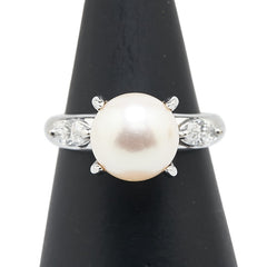 Pt850 プラチナ アコヤパール8.4mm ダイヤ0.21ct リング 指輪 レディース 6.5号 【中古】
