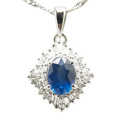 Pt900 プラチナ Pt850 プラチナ サファイア1.00ct ダイヤ0.30ct ネックレス レディース 【中古】