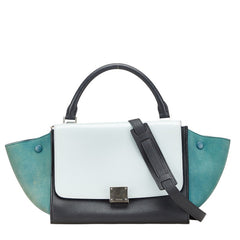 セリーヌ トラペーズ スモール ハンドバッグ ショルダーバッグ 2WAY ブラック ブルー レザー スウェード レディース CELINE 【中古】