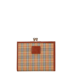バーバリー ノバチェック 二つ折り財布 ブラウン キャンバス レザー レディース BURBERRY 【中古】