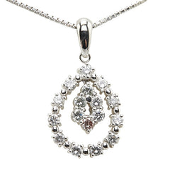 Pt900 プラチナ Pt850 プラチナ ピンクダイヤ0.05ct ダイヤ0.30ct ティアドロップ モチーフ ベネチアンチェーン ネックレス レディース 【中古】