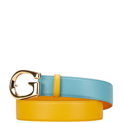 グッチ Gバックル 2トーン バイカラー ベルト サイズ:100 40 709954 ライトブルー イエロー レザー レディース GUCCI 【中古】