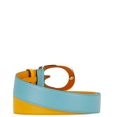 グッチ Gバックル 2トーン バイカラー ベルト サイズ:100 40 709954 ライトブルー イエロー レザー レディース GUCCI 【中古】
