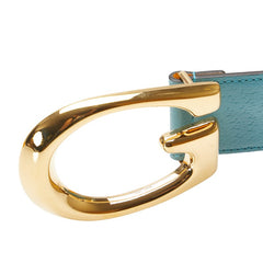 グッチ Gバックル 2トーン バイカラー ベルト サイズ:100 40 709954 ライトブルー イエロー レザー レディース GUCCI 【中古】