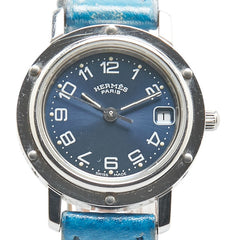 エルメス クリッパー 腕時計 CL4.210 クオーツ ネイビー文字盤 ステンレススチール レザー レディース HERMES 【中古】
