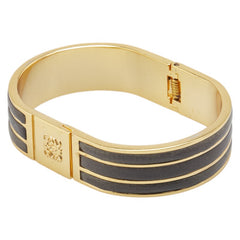 ロエベ アナグラム バングル ゴールド ブラック メッキ レザー レディース LOEWE 【中古】