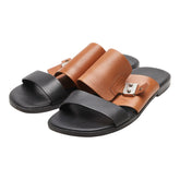 エルメス サンダル サイズ:40 ブラック ブラウン レザー メンズ HERMES 【中古】