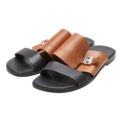 エルメス サンダル サイズ:40 ブラック ブラウン レザー メンズ HERMES 【中古】