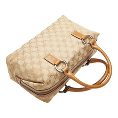 グッチ GGキャンバス ハンドバッグ ミニボストンバッグ 113009 ベージュ ブラウン キャンバス レザー レディース GUCCI 【中古】