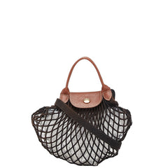 ロンシャン ル プリアージュ フィレ ハンドバッグ ショルダーバッグ ブラック ブラウン コットン レザー レディース Longchamp 【中古】