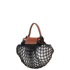 ロンシャン ル プリアージュ フィレ ハンドバッグ ショルダーバッグ ブラック ブラウン コットン レザー レディース Longchamp 【中古】