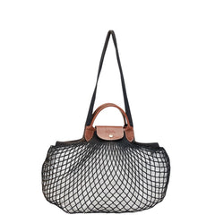 ロンシャン ル プリアージュ フィレ ハンドバッグ ショルダーバッグ ブラック ブラウン コットン レザー レディース Longchamp 【中古】
