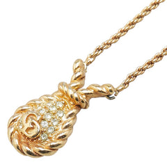 ディオール CDロゴ 縄 ロープ モチーフ ラインストーン ネックレス ゴールド メッキ レディース Dior 【中古】