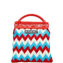 マルニ マーケット フラワーカフェ ハンドバッグ ニットバッグ クロシェバッグ レッド ブルー ホワイト ウール レディース MARNI 【中古】