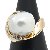 K18YG イエローゴールド 白蝶真珠12.3×14.3mm ダイヤ0.16ct リング 指輪 レディース 11.5号 【中古】