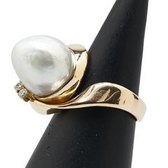 K18YG イエローゴールド 白蝶真珠12.3×14.3mm ダイヤ0.16ct リング 指輪 レディース 11.5号 【中古】