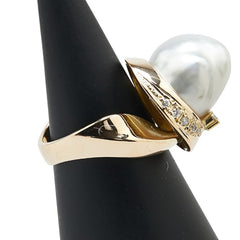 K18YG イエローゴールド 白蝶真珠12.3×14.3mm ダイヤ0.16ct リング 指輪 レディース 11.5号 【中古】