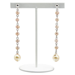 K14WG ホワイトゴールド 淡水パール スイング スタッド ピアス レディース 【中古】