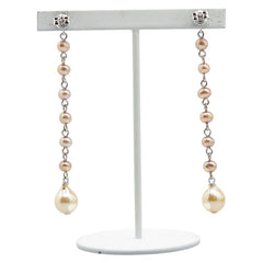 K14WG ホワイトゴールド 淡水パール スイング スタッド ピアス レディース 【中古】