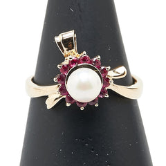 K18YG イエローゴールド アコヤパール5.3mm ルビー0.31ct リング 指輪 レディース 11.5号 【中古】