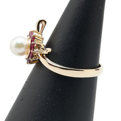 K18YG イエローゴールド アコヤパール5.3mm ルビー0.31ct リング 指輪 レディース 11.5号 【中古】