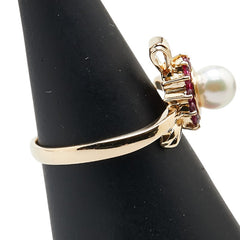 K18YG イエローゴールド アコヤパール5.3mm ルビー0.31ct リング 指輪 レディース 11.5号 【中古】