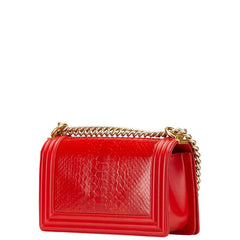 シャネル ココマーク ボーイシャネル25 斜め掛け チェーン ショルダーバッグ レッド ラムスキン パイソン レディース CHANEL 【中古】