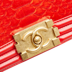シャネル ココマーク ボーイシャネル25 斜め掛け チェーン ショルダーバッグ レッド ラムスキン パイソン レディース CHANEL 【中古】