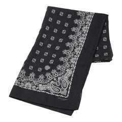 サンローラン ペイズリー モチーフ 大判スカーフ ストール ブラック ホワイト カシミヤ シルク レディース SAINT LAURENT 【中古】