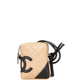 シャネル カンボンライン ココマーク ショルダーバッグ ベージュ ブラック ラムスキン レディース CHANEL 【中古】