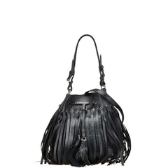 プラダ 三角ロゴプレート タッセル ショルダーバッグ ハンドバッグ 2WAY ブラック レザー レディース PRADA 【中古】