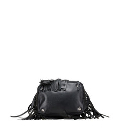 プラダ 三角ロゴプレート タッセル ショルダーバッグ ハンドバッグ 2WAY ブラック レザー レディース PRADA 【中古】