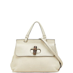 グッチ デイリー バンブー ハンドバッグ ショルダーバッグ 2WAY 370831 ホワイト レザー レディース GUCCI 【中古】