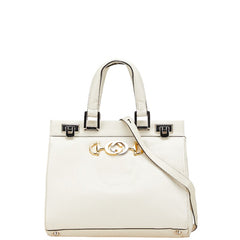 グッチ ズゥミ スモール ハンドバッグ ショルダーバッグ 2WAY 569712 ホワイト レザー レディース GUCCI 【中古】
