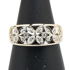 K18YG イエローゴールド ダイヤ0.15ct リーフ モチーフ リング 指輪 レディース 14.5号 【中古】